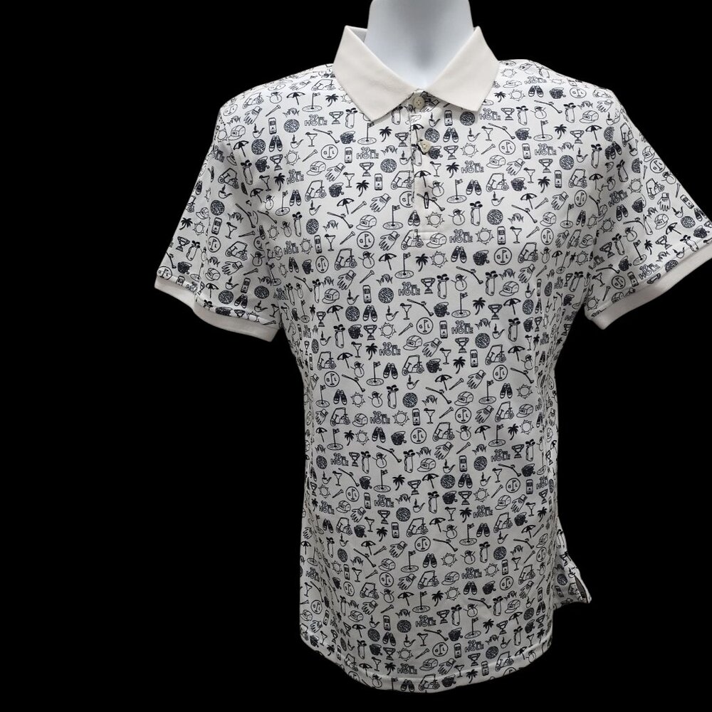 AG Jeans Adriano Goldschmied Bryce S/S Polo Bold Golf Print Medium white black